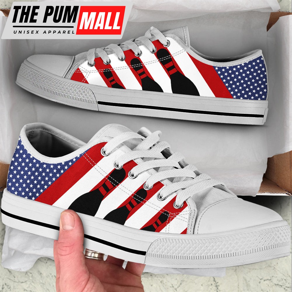 Bowling Usa Flag Low Top Shoes Canvas Print Lowtop Casual Shoes Gift For Adults – Sneaker For Walking