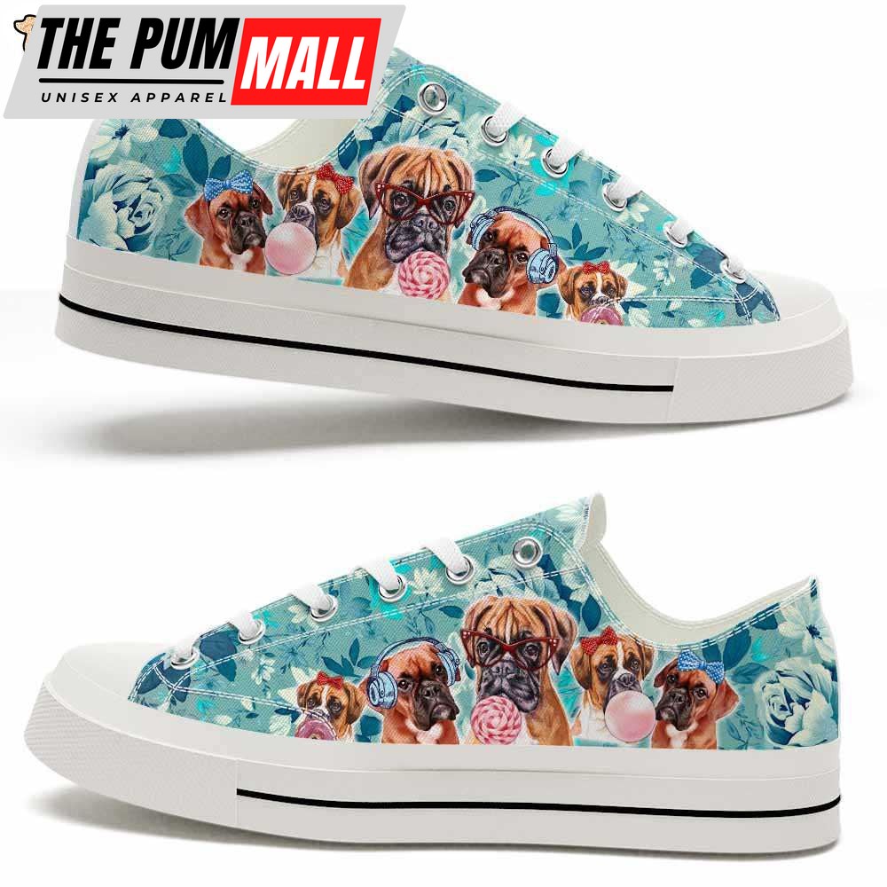 Boxer Candy Flower Low Top Shoes – Happy International Dog Day Canvas Sneaker – Owners Gift Dog Breeders