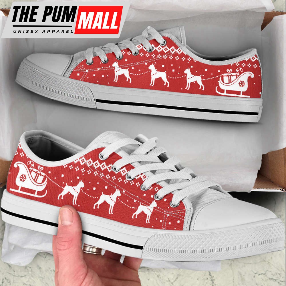 Boxer Dog Lover Christmas Reindeer Low Top Shoes Canvas Sneakers