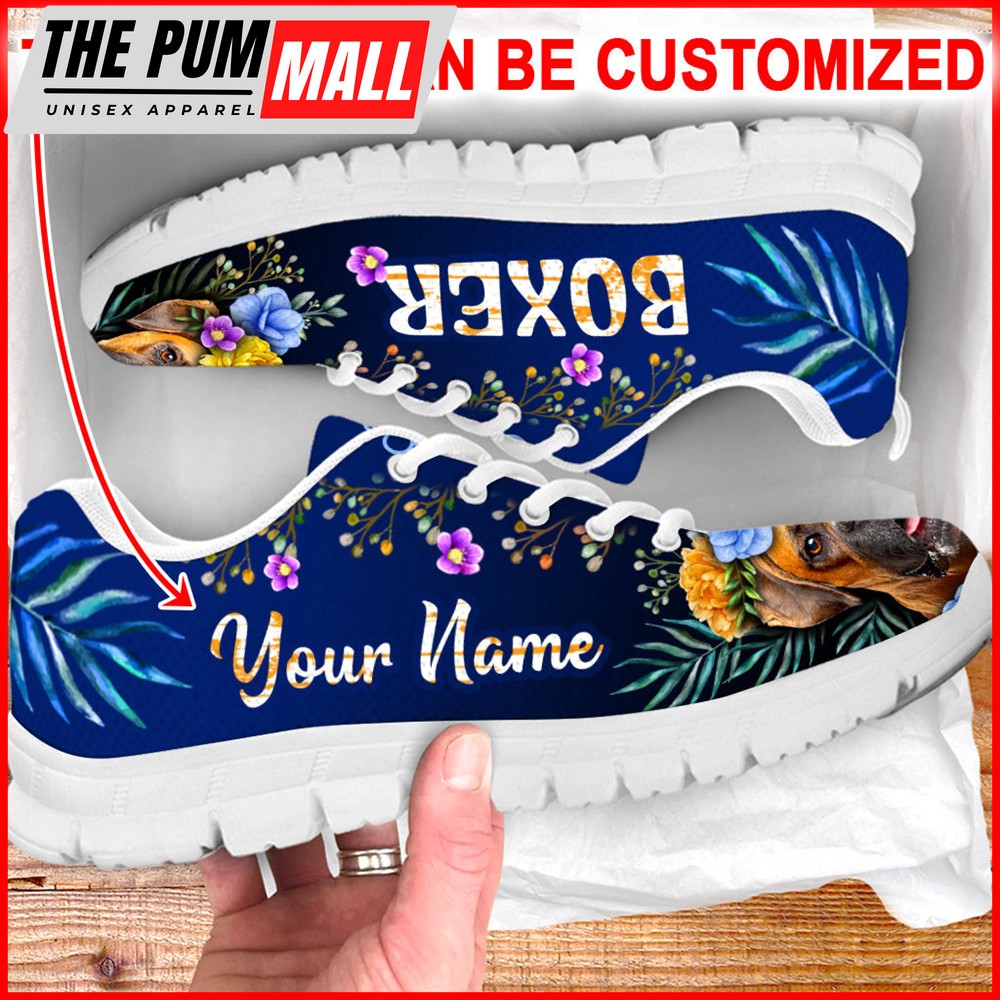 Boxer Dog Lover Shoes Flower Power Sneaker Walking Shoes – Personalized Custom – Best Gift For Dog Lover