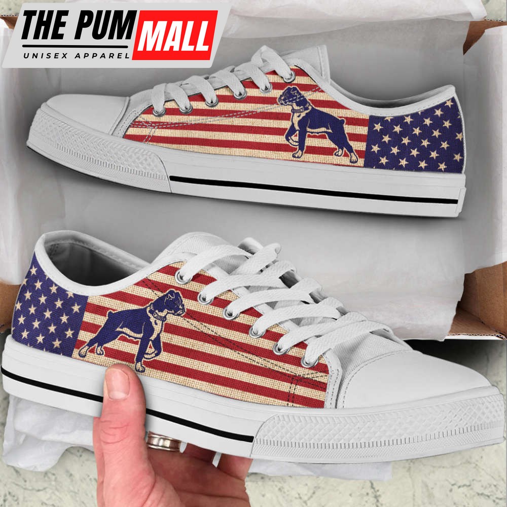 Boxer Dog USA Flag Low Top Shoes Canvas Sneakers Casual Shoes