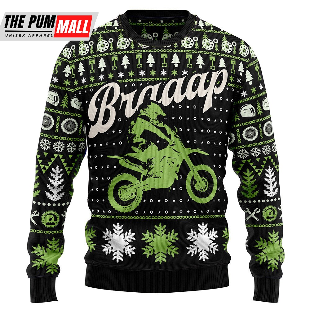 Braaap Moto Ugly Christmas Sweater Christmas Unisex Crewneck Sweater
