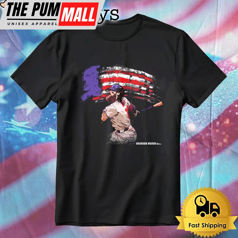 Brandon Marsh Philadelphia Baseball Usa Flag Swing Pose T-Shirt