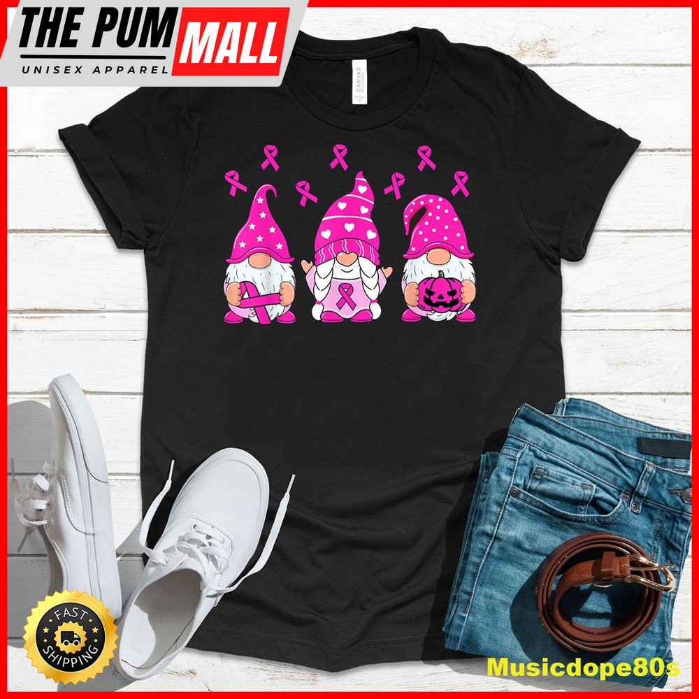 Breast Cancer Awareness Gnome Pumpkin Pink Ribbon Women Kids T-Shirt