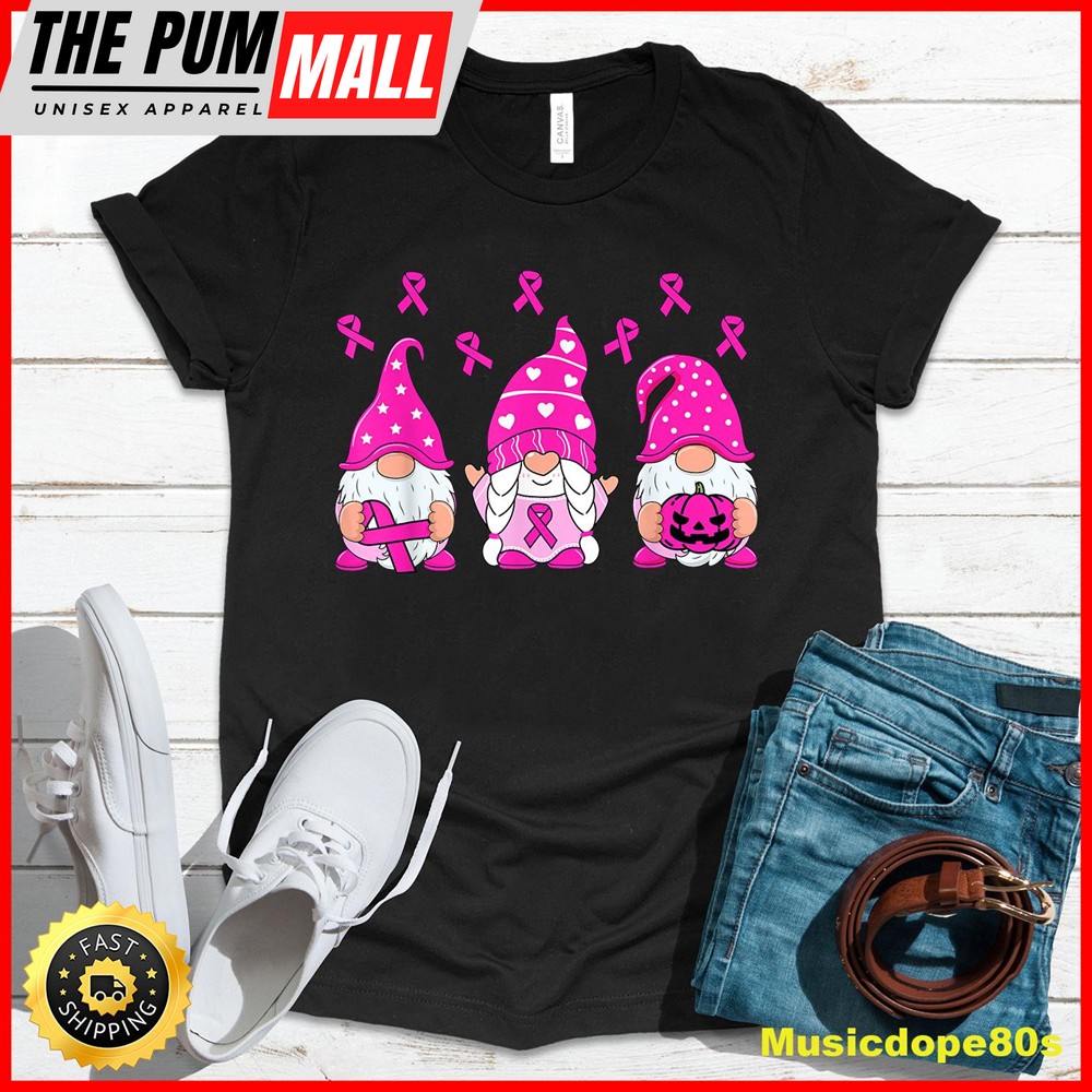 Breast Cancer Awareness Gnome Pumpkin Pink Ribbon Women Kids T-Shirt