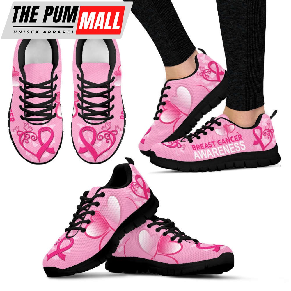 Breast Cancer Awareness Shoes Heart Sneaker Walking Shoes For Men And Women