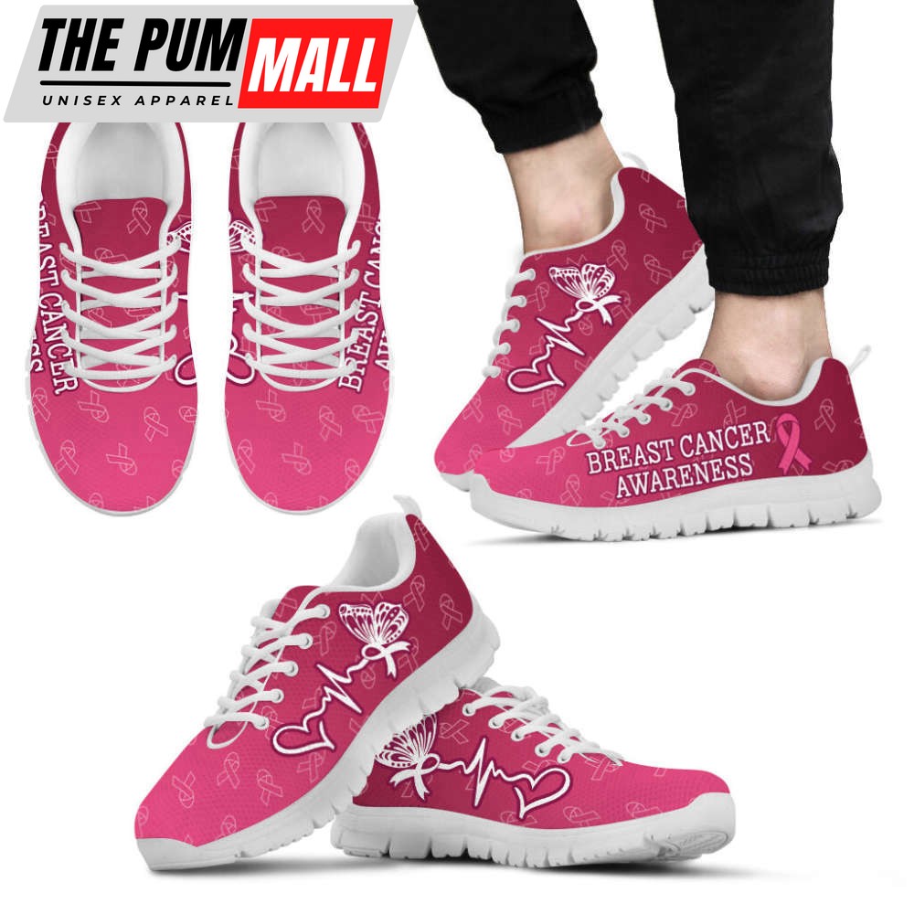 Breast Cancer Awareness Shoes Heartbeat Ribbon Pattern Sneaker Walking Shoes For Men And Women