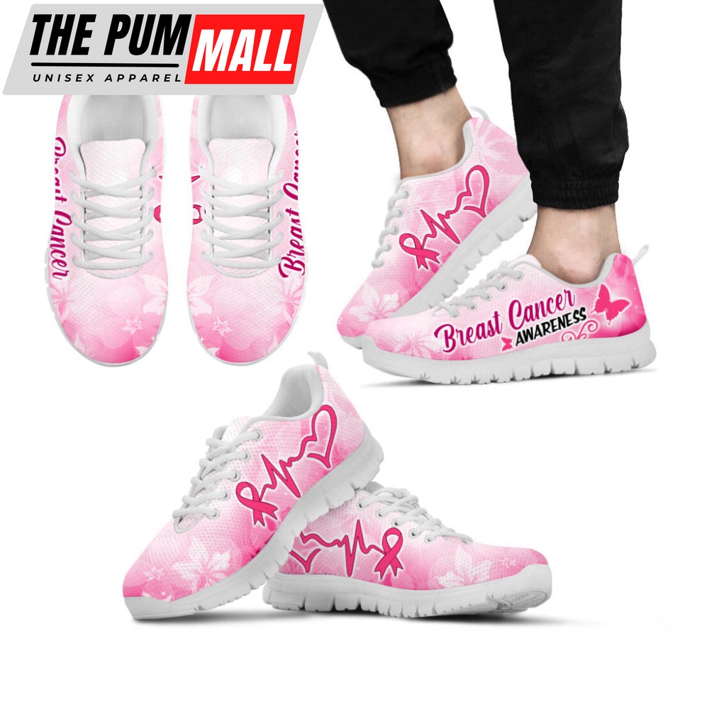 Breast Cancer Awareness Shoes Rainbow Flower Sneaker Walking Shoes For Men And Women