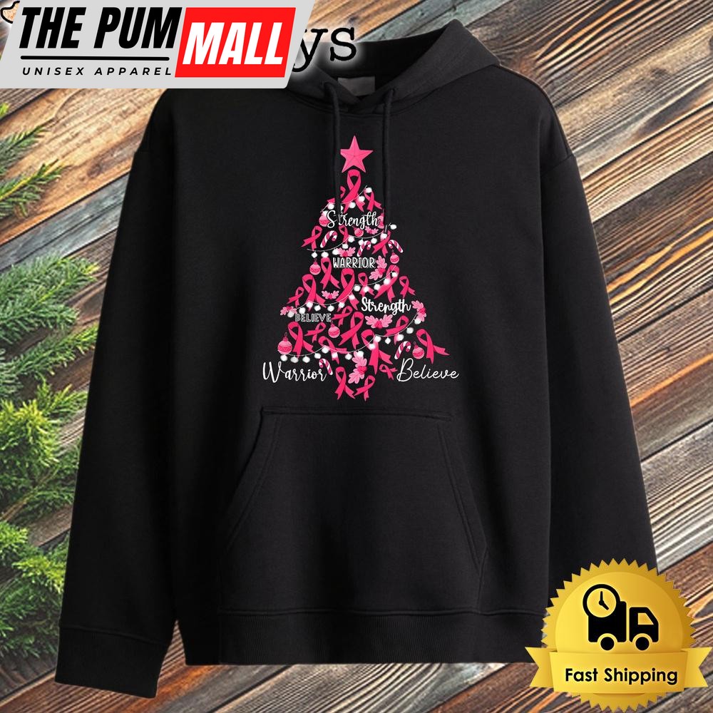 Breast Cancer Christmas Tree Pink Ribbon Fight Awareness Hoodie