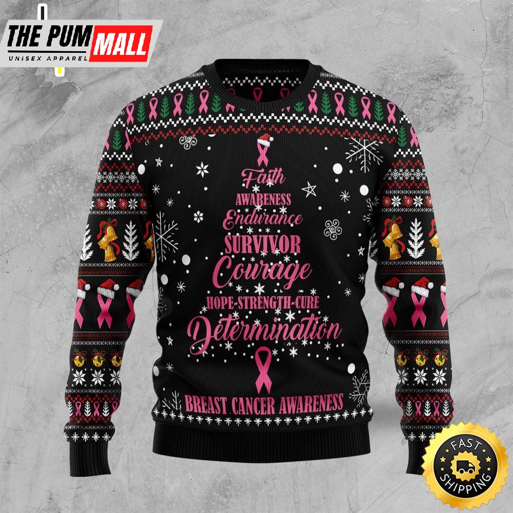 Breast Cancer Christmas Tree Ugly Christmas Sweater