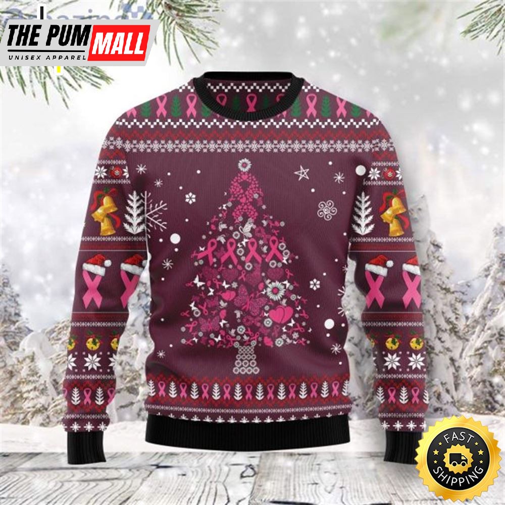 Breast Cancer Christmas Tree Ugly Christmas Sweater