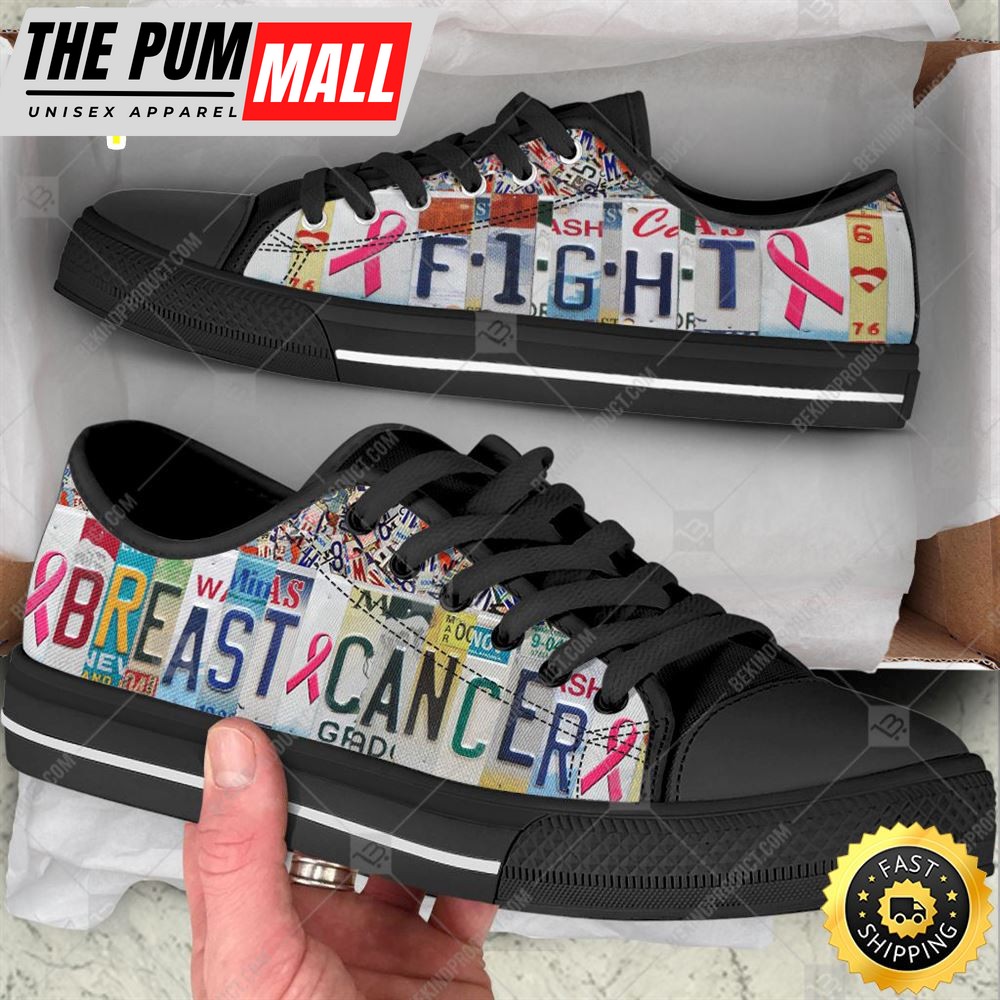 Breast Cancer Low Top Shoes Fight License Plates Canvas Shoes