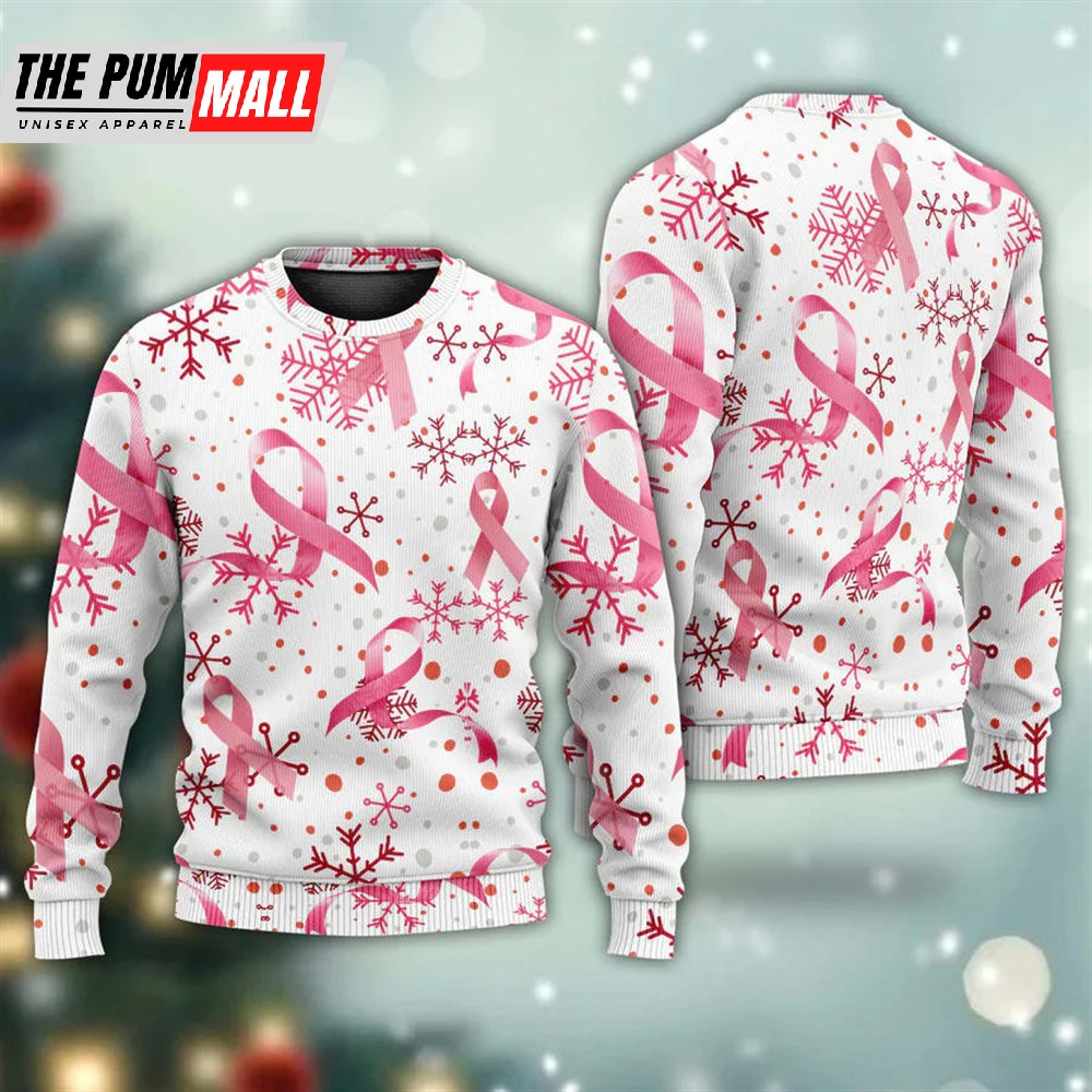 Breast Cancer Pink Ribbon Merry Christmas Sweater