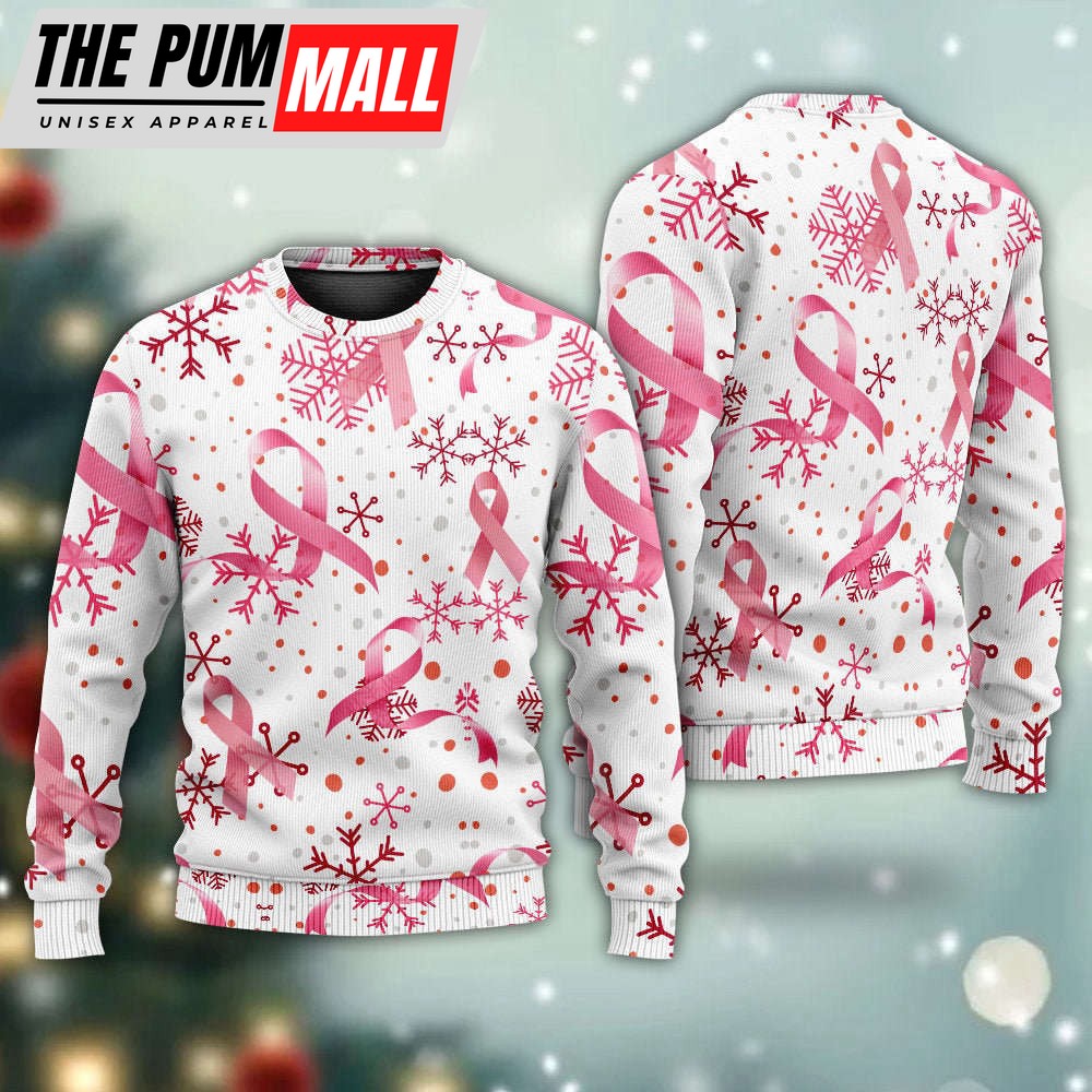 Breast Cancer Pink Ribbon Merry Christmas Sweater, Ugly Sweater For Men And Women