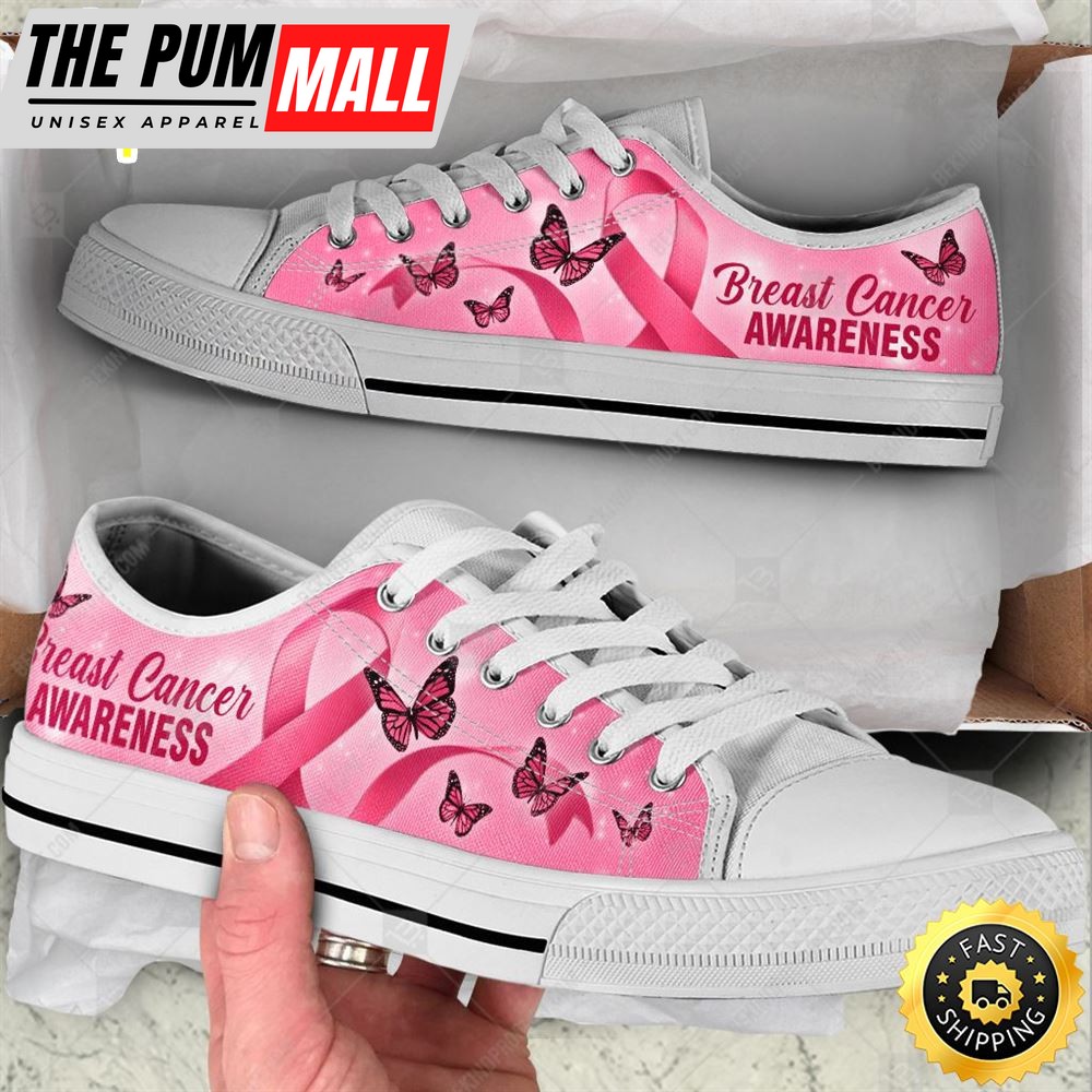 Breast Cancer Shoes Awareness Ribbon Shortcut Low Top Shoes Canvas Shoes
