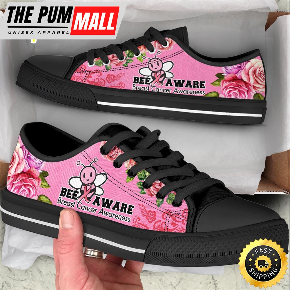 Breast Cancer Shoes Bee Aware Low Top Shoes Canvas Shoes