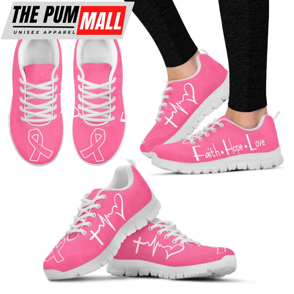 Breast Cancer Shoes Faith Hope Love Pink Sneaker Walking Shoes, For Men And Women