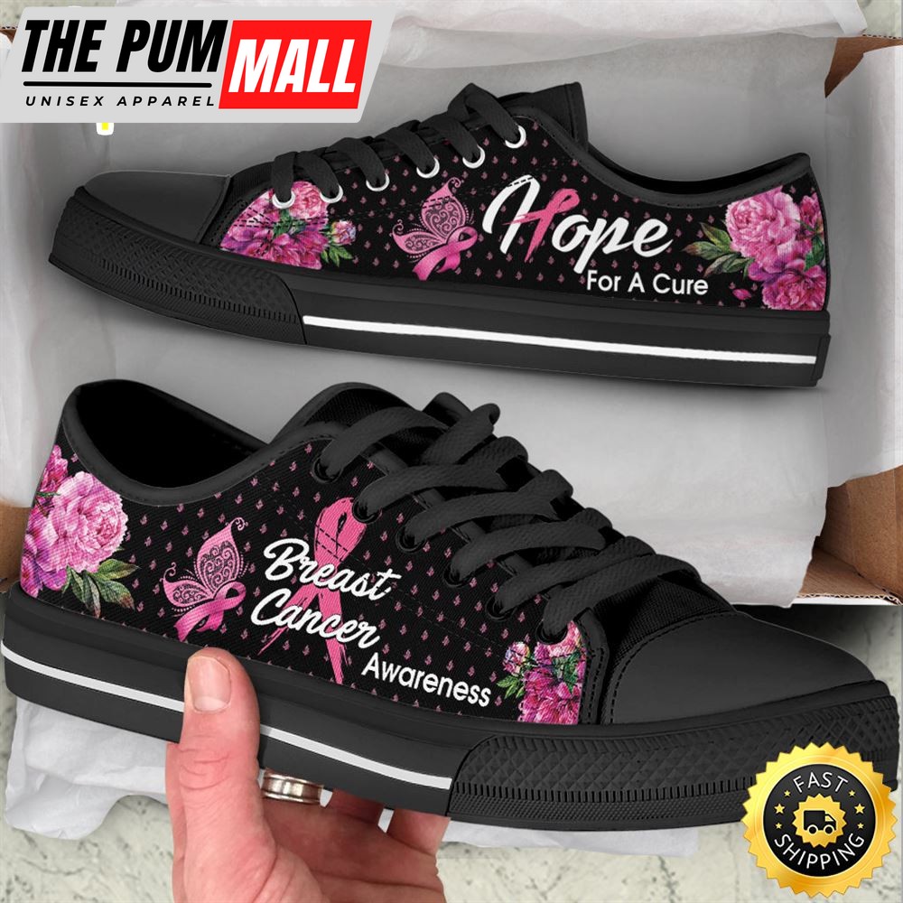 Breast Cancer Shoes Flower Low Top Shoes Canvas Shoes