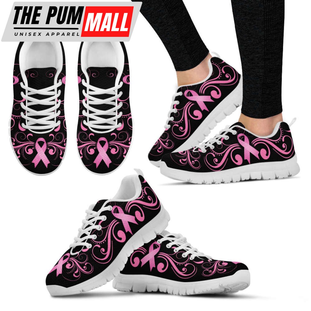 Breast Cancer Shoes Flower Ribbon Sneaker Walking Shoes, For Men And Women