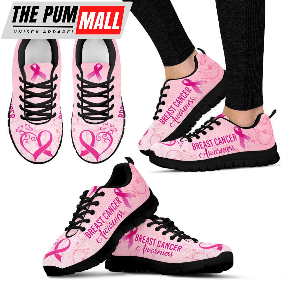Breast Cancer Shoes Heart Line Sneaker Walking Shoes, Gift For Men And Women