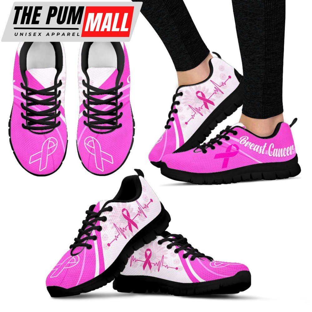 Breast Cancer Shoes Heartbeat Pink Sneaker Walking Shoes, Best Gift For Men And Women