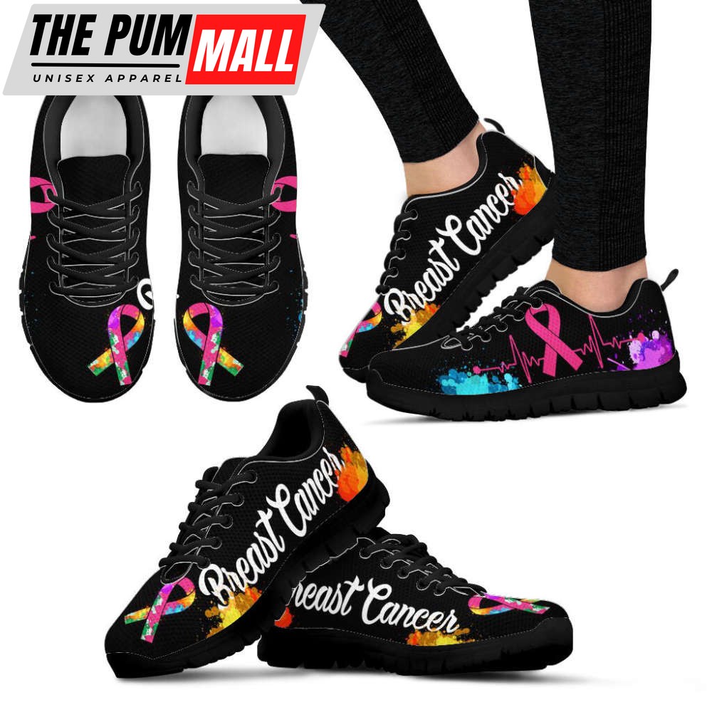 Breast Cancer Shoes Heartbeat Sneaker Walking Shoes, Best Gift For Men And Women