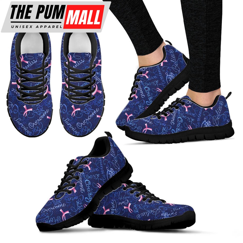 Breast Cancer Shoes Pattern Navy Sneaker Walking Shoes – Best Gift For Men And Women – Cancer Awareness Shoes