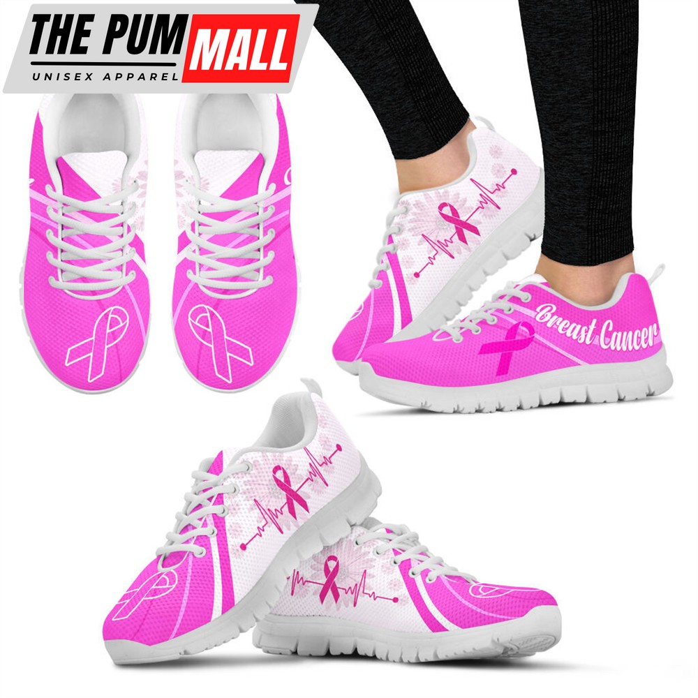 Breast Cancer Shoes Pink White Sneaker Walking Shoes – Best Shoes For Men And Women – Cancer Awareness Shoes