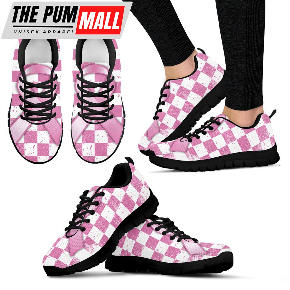 Breast Cancer Shoes Plaid Sneaker Walking Shoes – Best Shoes For Men And Women – Cancer Awareness Shoes