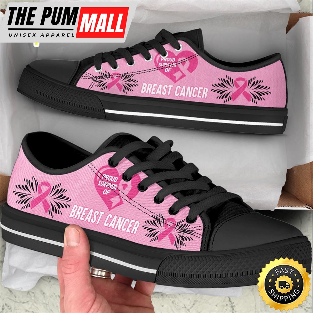 Breast Cancer Shoes Proud Survivor Of Low Top Shoes Canvas Shoes