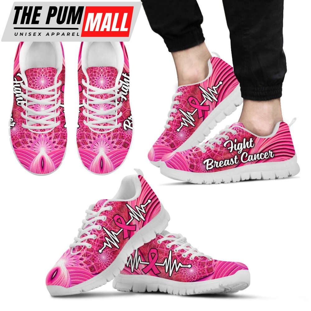 Breast Cancer Shoes Ribbon Fight Flower Light Sneaker Walking Shoes For Men And Women