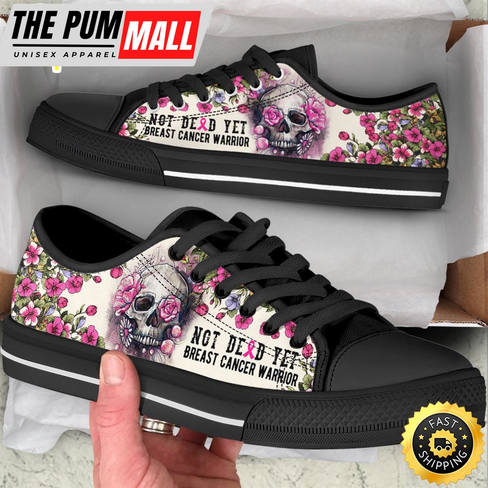 Breast Cancer Shoes Rose Flowers Skull Low Top Shoes Canvas Shoes