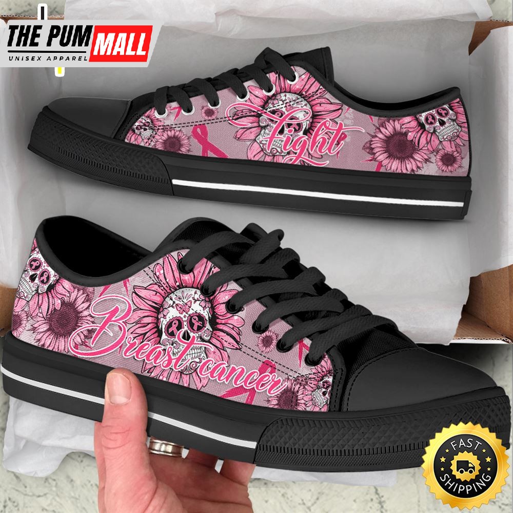 Breast Cancer Shoes Skull Flower Low Top Shoes Canvas Shoes