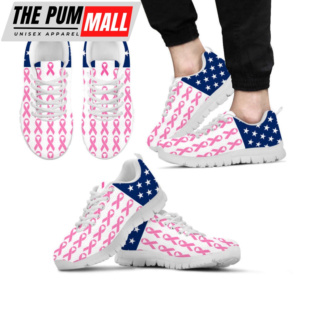 Breast Cancer Shoes Strong USA Flag Version Sneaker Walking Shoes For Men And Women
