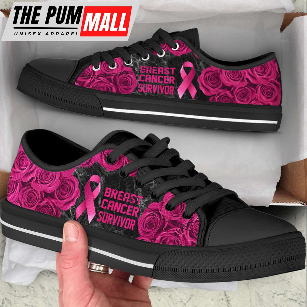 Breast Cancer Shoes Survivor Rose Flower Low Top Shoes Canvas Shoes