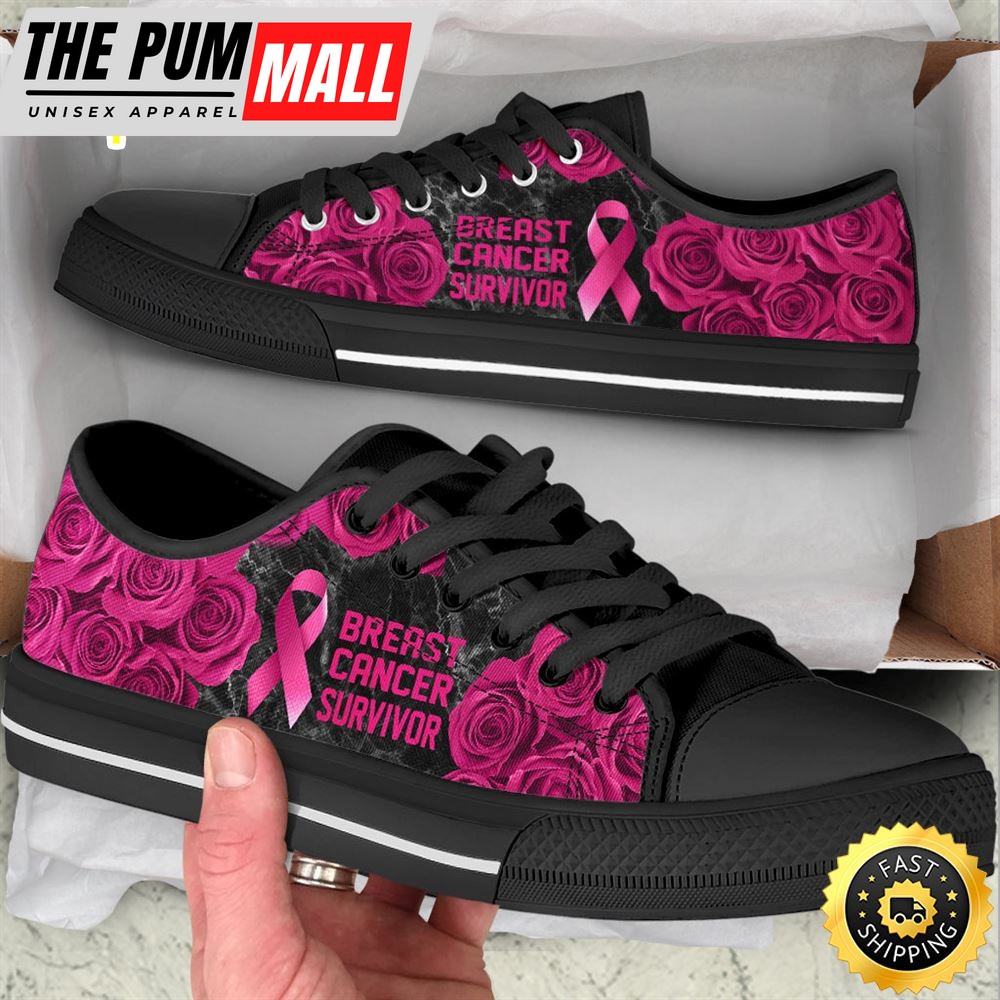 Breast Cancer Shoes Survivor Rose Flower Low Top Shoes Canvas Shoes