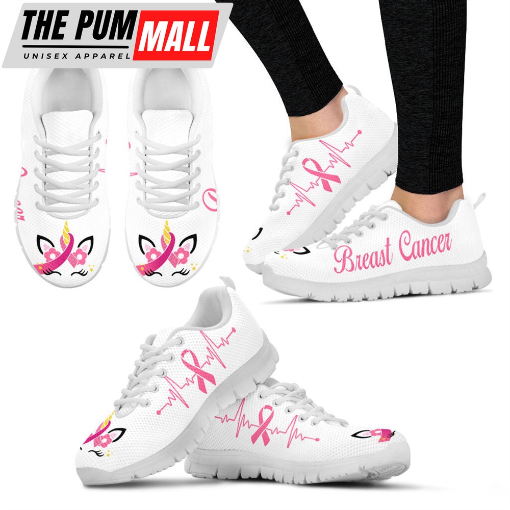 Breast Cancer Shoes Unicorn White Sneaker Walking Shoes – Best Shoes For Men And Women – Cancer Awareness Shoes Malalan