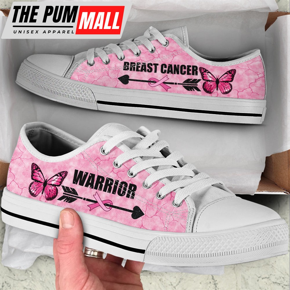 Breast Cancer Shoes Warior Ribbon & Arrow Low Top Shoes – Best Gift For Men And Women – Cancer Awareness Shoes