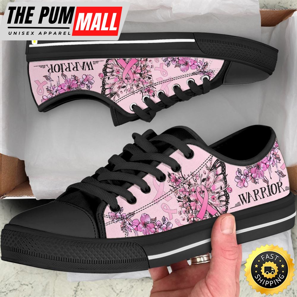 Breast Cancer Shoes Warrior Butterfly Flower Low Top Shoes Canvas Shoes