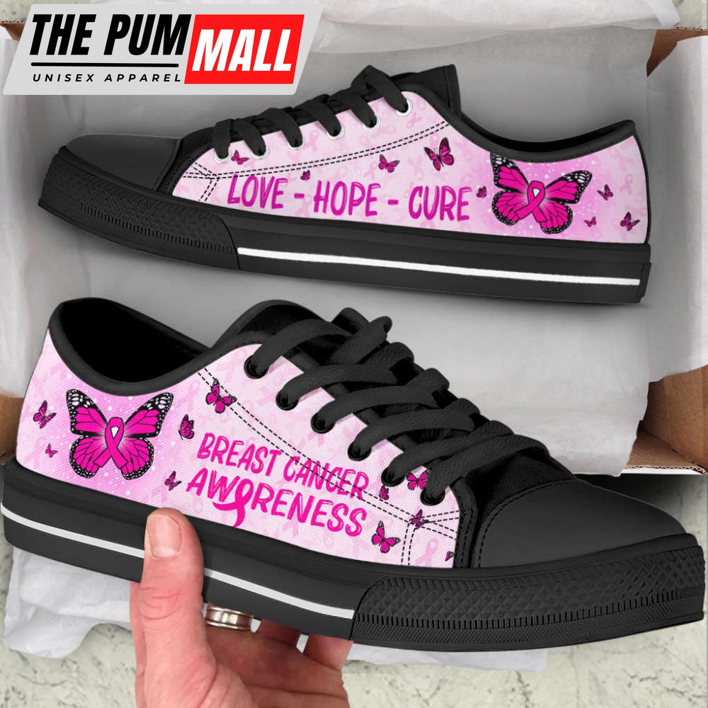 Breast Cancer Shoes With Butterfly Version Low Top Shoes Canvas Shoes