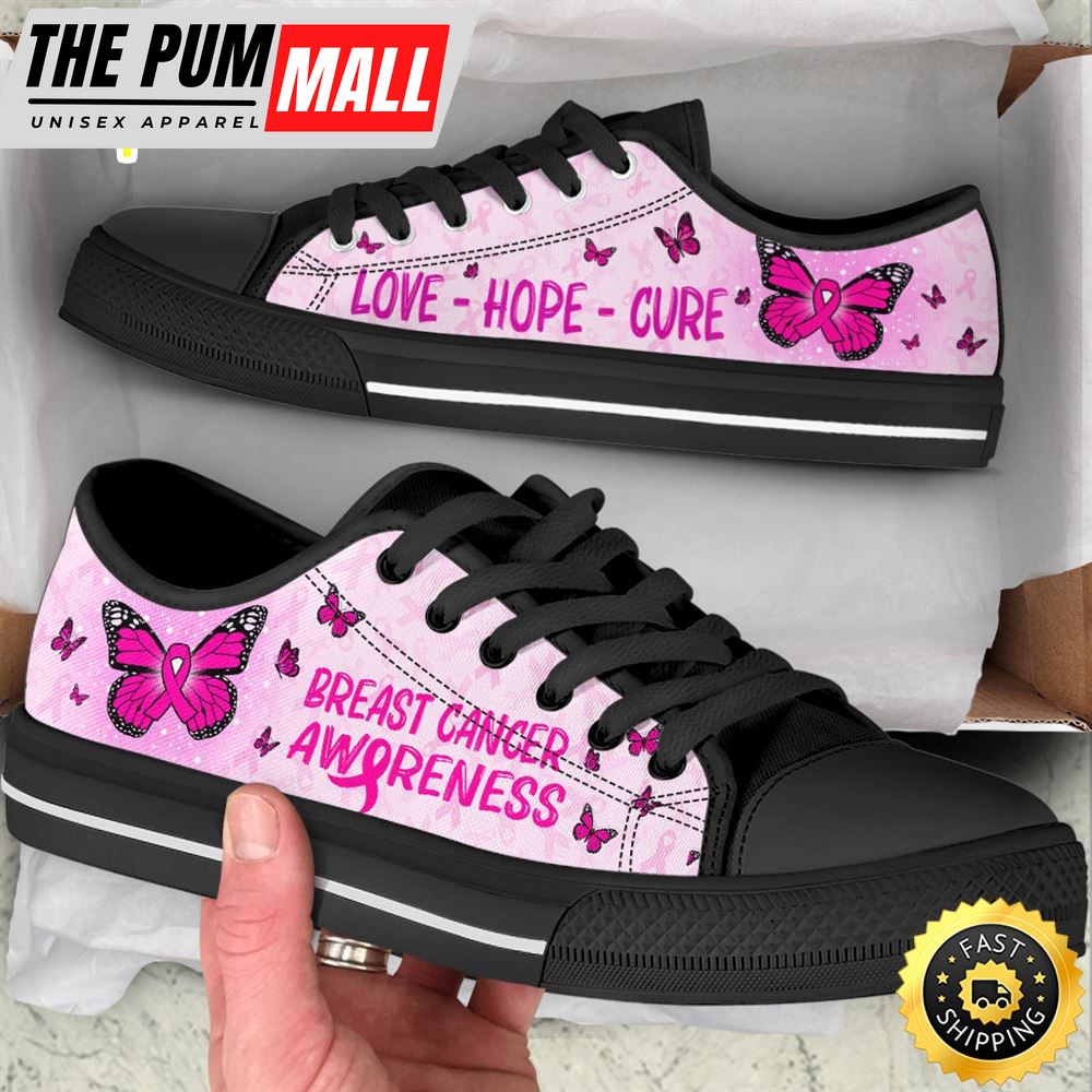 Breast Cancer Shoes With Butterfly Version Low Top Shoes Canvas Shoes