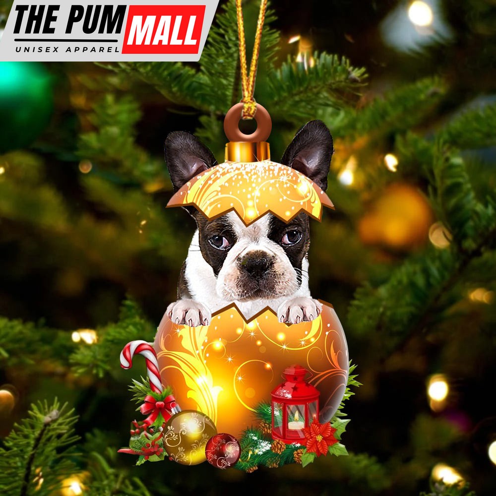 Brindle Boston Terrier In Golden Egg Christmas Ornament – Car Ornament – Unique Dog Gifts For Owners Limited Edition