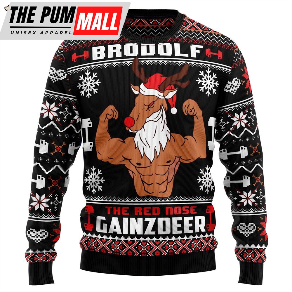 Brodolf The Red Nose Gainzdeer Gym Ugly Christmas Sweater – Lover Xmas Sweater Gift