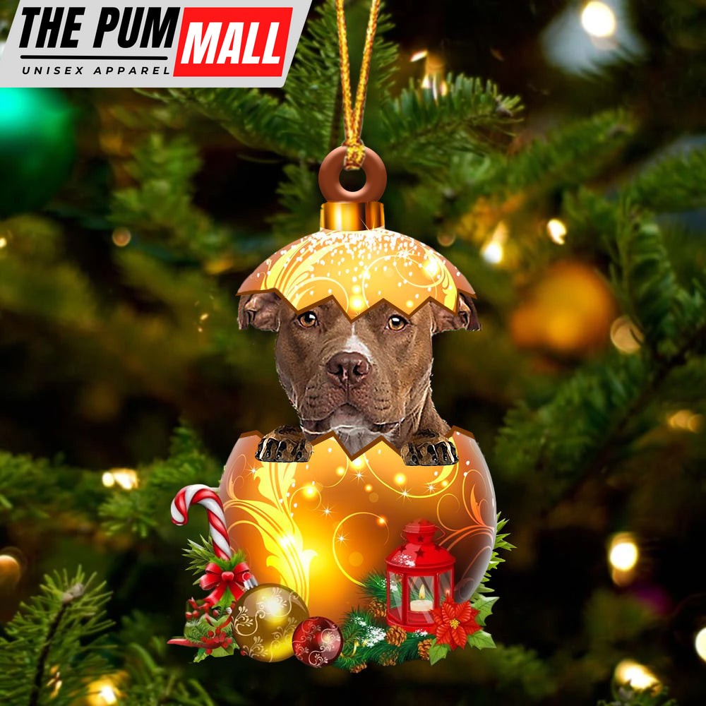 Brown Pitbull In Golden Egg Christmas Ornament – Car Ornament – Unique Dog Gifts For Owners Limited Edition