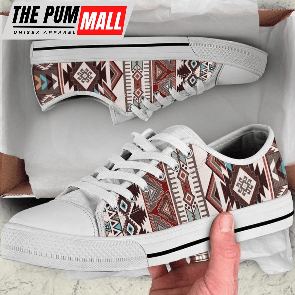 Brown Tan Aztec Boho Chic bohemian Low Top Shoes PN205317Sb