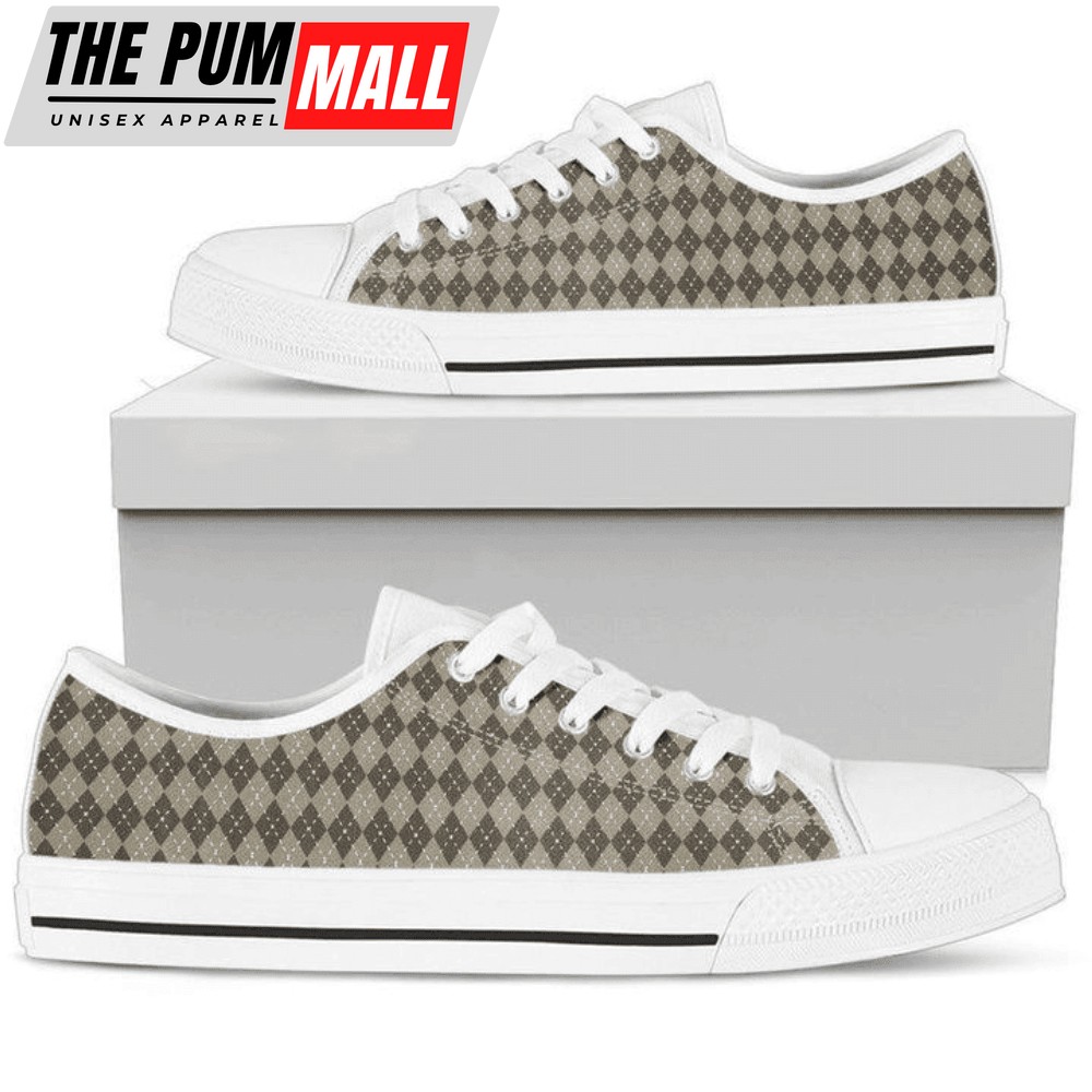 Brown Tan Beige Argyle Checkered Plaid Low Top Shoes PN205315Sb