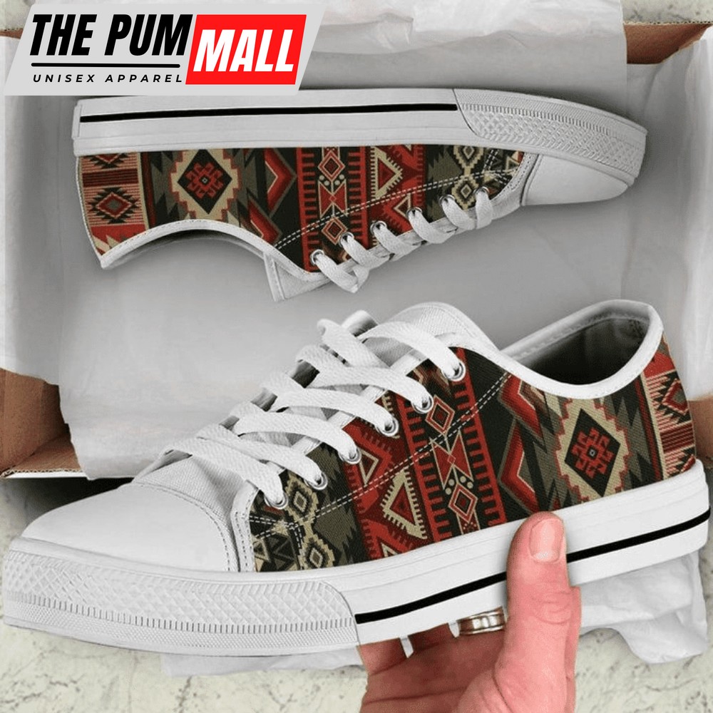 Brown Tan Red Aztec Boho Chic Bohemian Low Top Shoes PN205311Sb