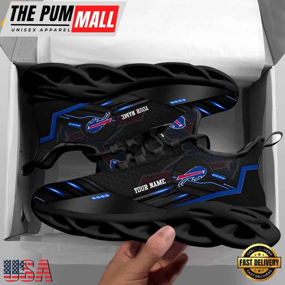 Buffalo Bills Black Clunky Pattern NFL Sport Custom Max Soul Shoes, Running Sneakers Shoes