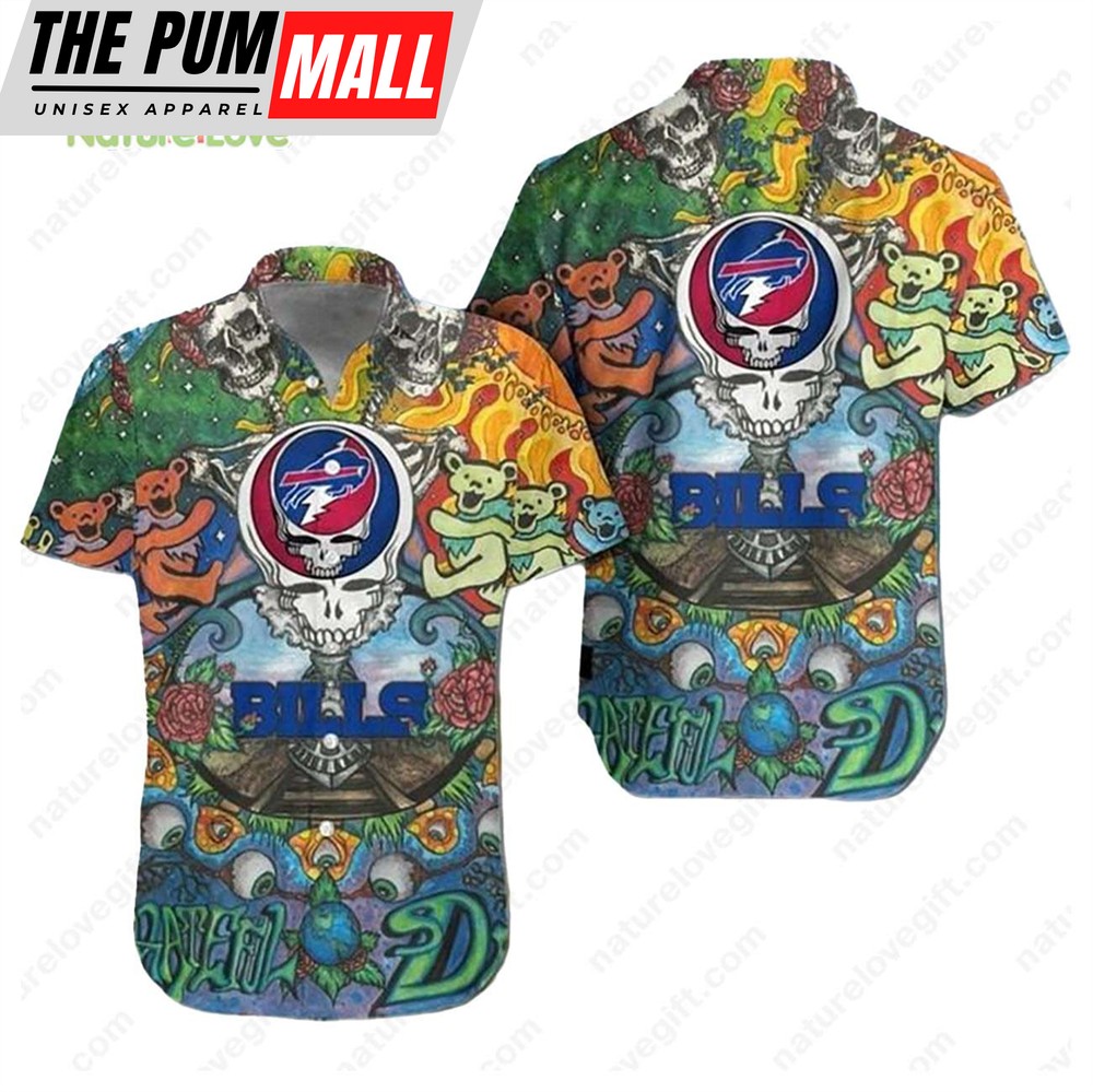 Buffalo Bills Grateful Dead Skull and Roses Bills Hawaiian Shirt