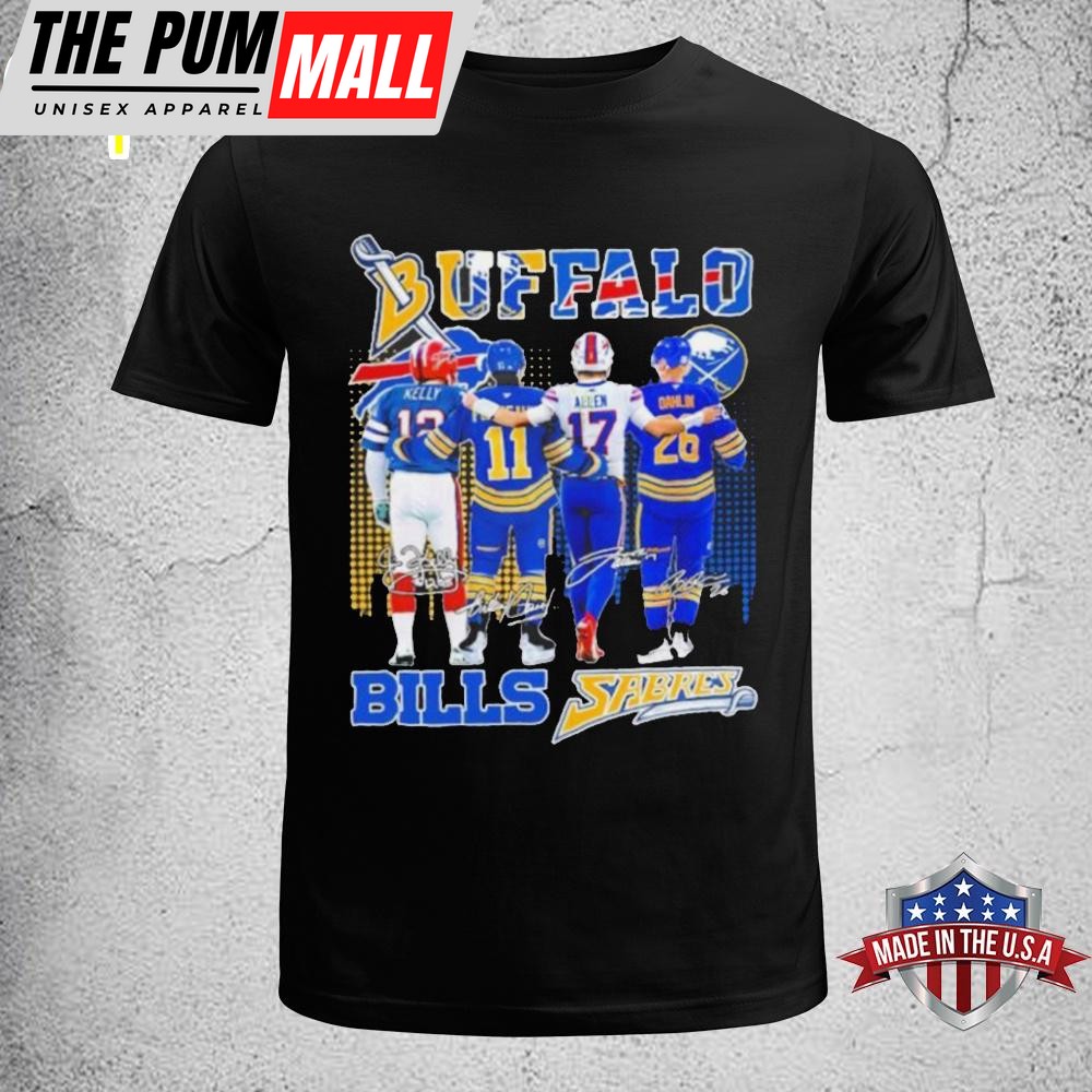 Buffalo Bills Josh Allen, Jim Kelly X Buffalo Hockey Gilbert Perreault, Rasmus Dahlin Unisex T-Shirt